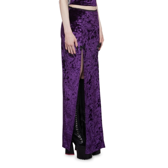 W1DOW Crushed Velvet High Slit Maxi Skirt - Picture 3 of 8